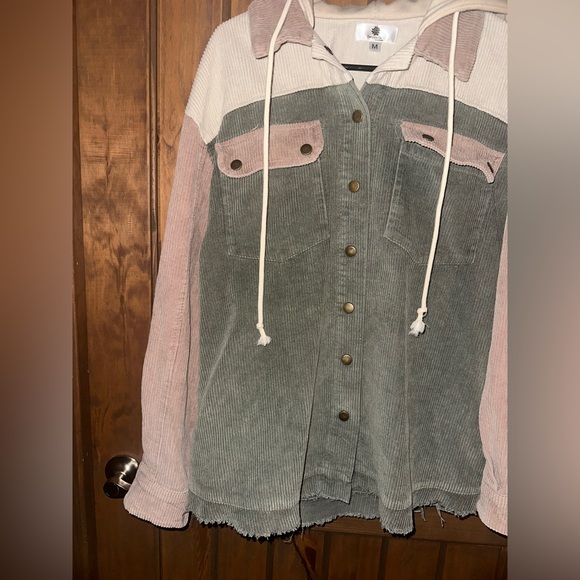Color block corduroy hoodie shacket size medium - Picture 3 of 7